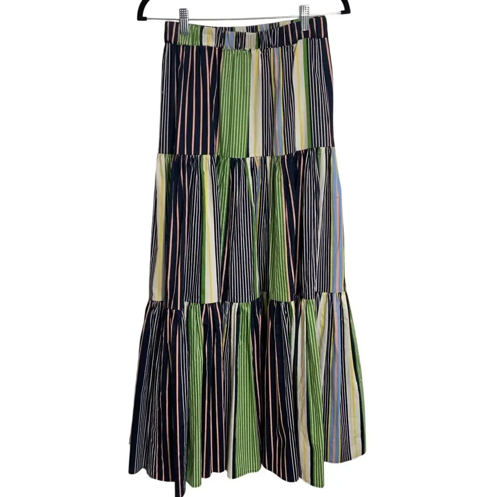 Tory Burch Field Day Stripe cotton Peasant skirt‎ Nwt size small $398
